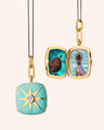 Limited Drop Turquoise Enamel Vermeil Cushion Locket with White Sapphire
