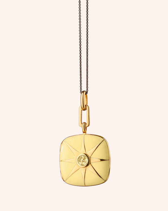 Limited Drop Yellow Enamel Vermeil Cushion Locket with Yellow Sapphire