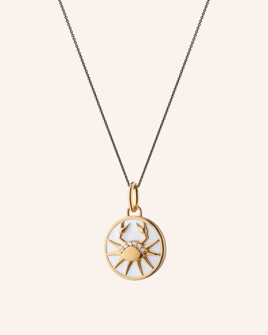 Mini “Cancer” Enamel Vermeil Charm on 17" Black Steel Chain