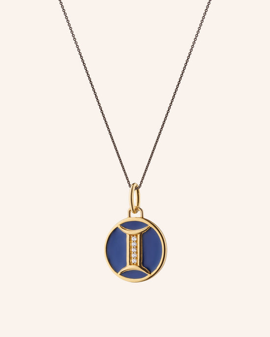 Mini “Gemini” Enamel Vermeil Charm on 17" Black Steel Chain