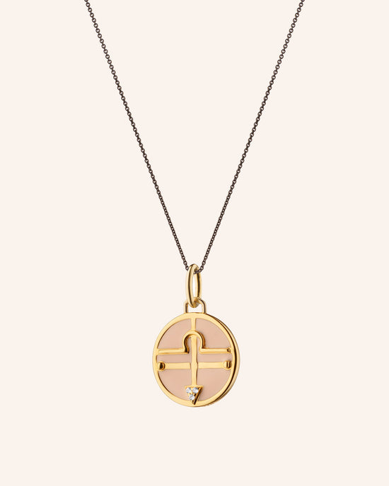Mini “Libra” Enamel Vermeil Charm on 17" Black Steel Chain