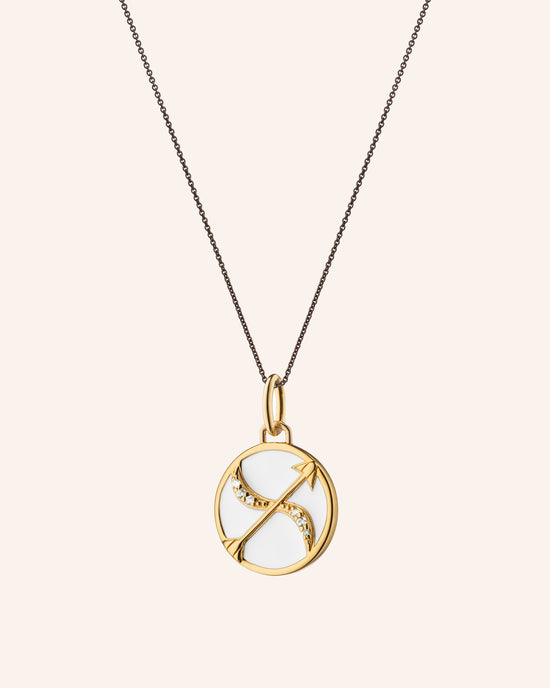 Mini “Sagittarius” Enamel Vermeil Charm on 17" Black Steel Chain
