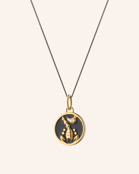 Mini “Scorpio” Enamel Vermeil Charm on 17" Black Steel Chain