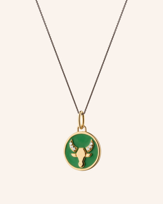 Mini “Taurus” Enamel Vermeil Charm on 17" Black Steel Chain