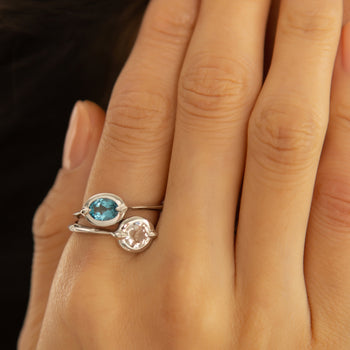 “Points North” Round Rock Crystal Ring and Oval London Blue Topaz Ring with White Sapphires