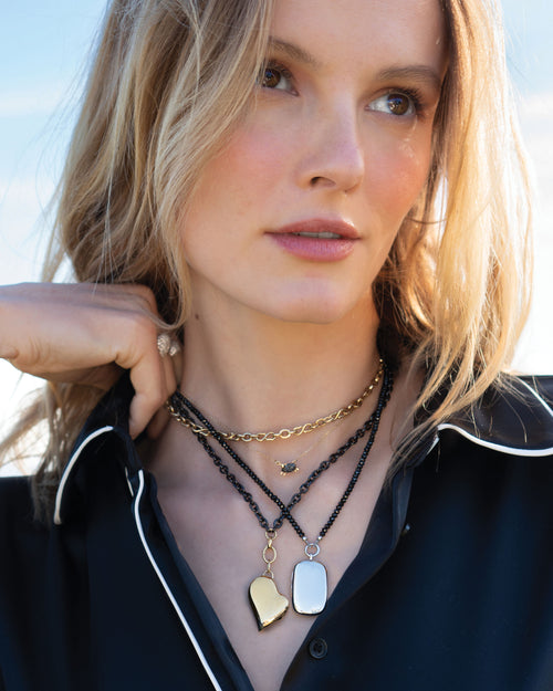 Slim 18K Gold Heart Locket with Steel Chain Necklace and The "Jane" Locket on Black Spinel Necklace