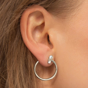 Sterling Silver Large Galaxy Wrap Hoop Earring with Pearl & White Sapphire