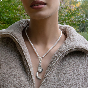 18" "Design Your Own" Pearl Charm Chain Necklace, with Moon and Wild Intaglio Charms