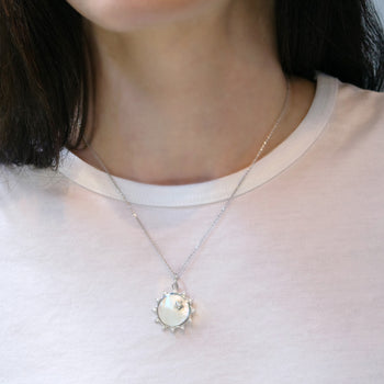 Mother of Pearl Sapphire Sun Charm Necklace