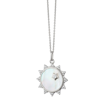 Mother of Pearl Sapphire Sun Charm Necklace