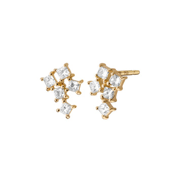 Recycled 18K Yellow Gold and Princess Cut Diamond Stud Earrings, 5 Diamonds