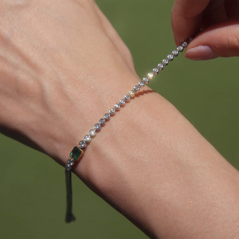 Bezel Set Diamond & Emerald Tennis Bracelet | Monica Rich Kosann