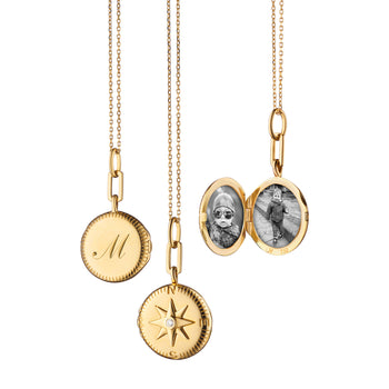 Adventure Compass Gold Engraved Locket Necklace