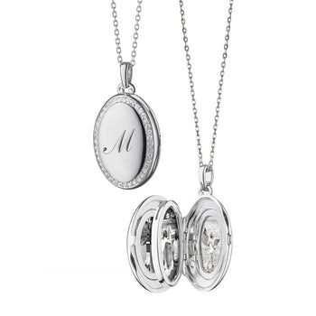 The Four Image "Midi" Sapphire Engraved Locket Necklace