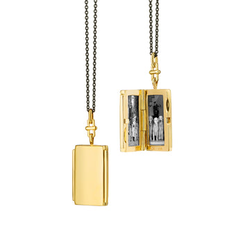 Deco Rectangular Gold Locket Necklace