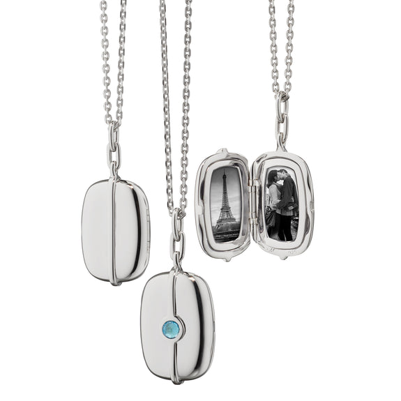
  
    Rectangle Locket Necklace with Blue Topaz
  
