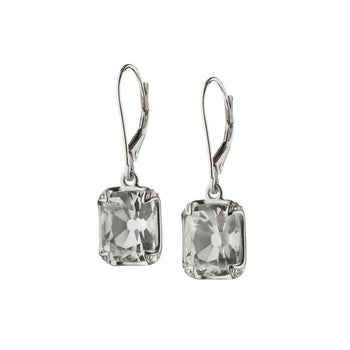 Cushion Cut Rock Crystal Sterling Silver Earrings with Sapphires