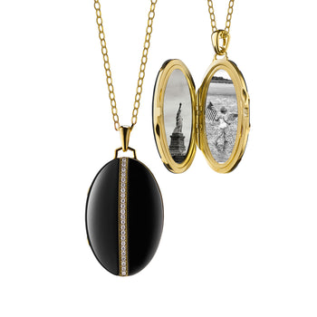 Oval Black Ceramic & Gold Locket Necklace