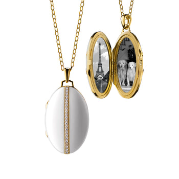 Oval Black Ceramic Locket with diamond accents in 18K gold 