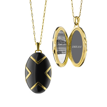 Chevron Black Ceramic & Gold Locket Necklace