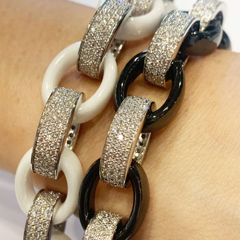 Marilyn White + Black Ceramic and Pave Diamond Link Bracelets