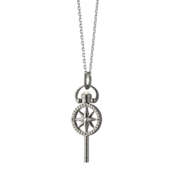 Miniature "Travel" Compass Key Charm Necklace
