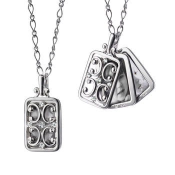 Sterling Silver Rectangular Gate Locket Necklace with Sapphires