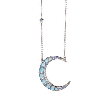 Sun, Moon and Stars Blue Topaz Crescent Moon Necklace