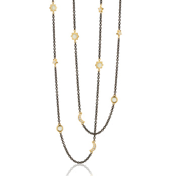 Sun, Moon and Stars 47" Diamond and Moonstone Steel Chain Necklace