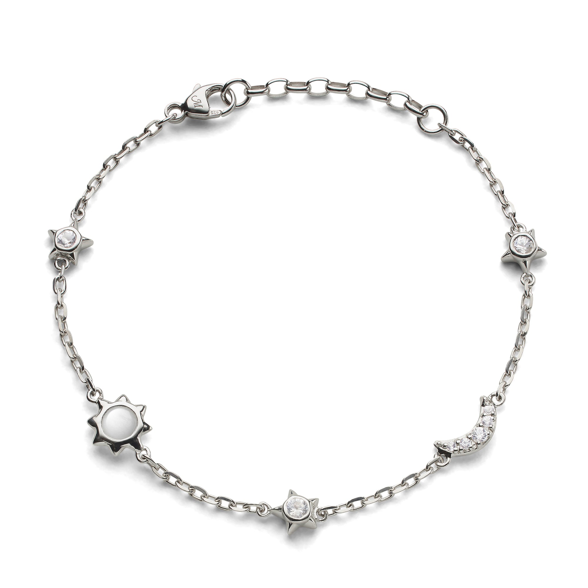 Sun, Moon and Stars Moonstone and White Sapphire Chain Bracelet