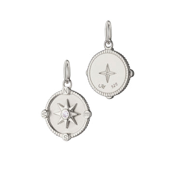 Mini "Adventure" Compass Sterling Silver Charm with Sapphire