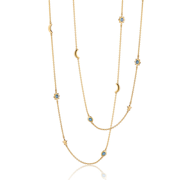 
  
    Sun, Moon and Stars 36” London Blue Topaz Gold Chain Necklace
  
