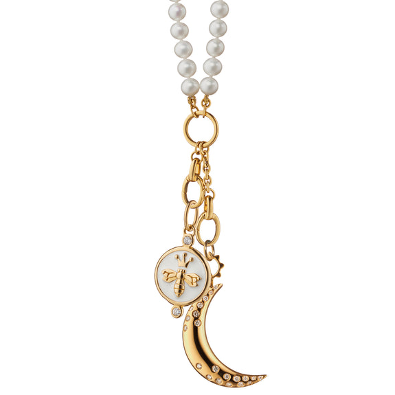 
  
    “Queen Bee” with White Enamel and “Dream” Moon Pearl Charm Necklace
  
