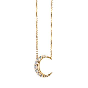 Water Opal Midi Crescent Moon Necklace with Diamonds