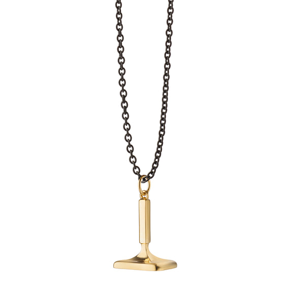 
  
    18K Gold "Never Fear" Fob Pendant Necklace, Black Steel Chain
  
