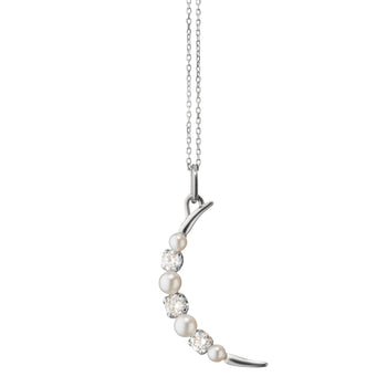 Sapphire and Pearl Moon Charm Necklace