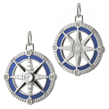 "Adventure" Compass Charm with Blue Enamel and Sapphires