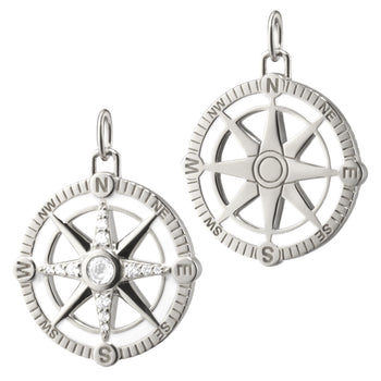 “Adventure” Compass Charm with White Enamel and Sapphires
