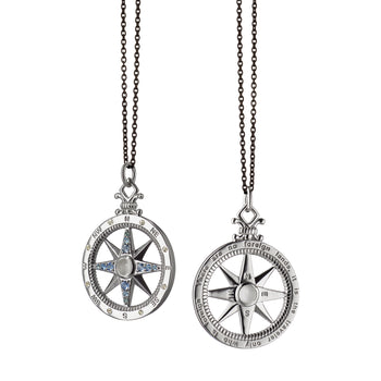 "Travel" Global Compass Charm Necklace on a Black Steel Chain