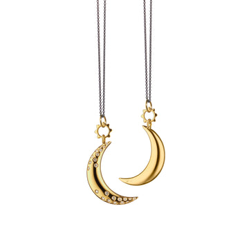 "Dream" Moon Charm with Diamonds on a Delicate Black Steel Chain