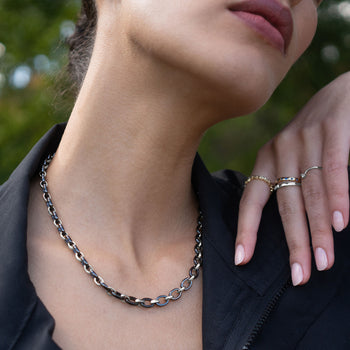 "Audrey" Black Ceramic Sterling Silver Link Necklace