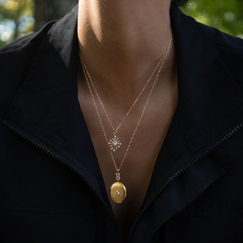 Infinity Diamond & Gold Engraved Locket Necklace