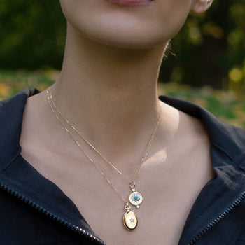 Petite Oval "Diamond Star" Gold Locket Necklace