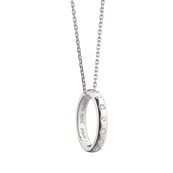 
  
    "I love you more" Sapphire Poesy Ring Necklace on Sterling Silver Delicate Diamond Cut Chain
  
