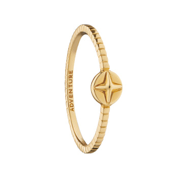 "Adventure" Compass Poesy 18K Gold Stackable Ring