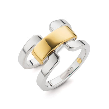 Two-Tone Double Band Ring With Gold Accent Bar