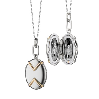 Two-Tone Locket Necklace with Chevron Detail