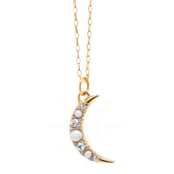 Special Edition Moon Necklace with Pearl and Vintage Diamonds