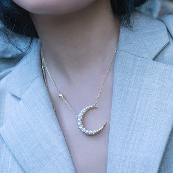 Sun, Moon and Stars Pearl Crescent Moon Necklace