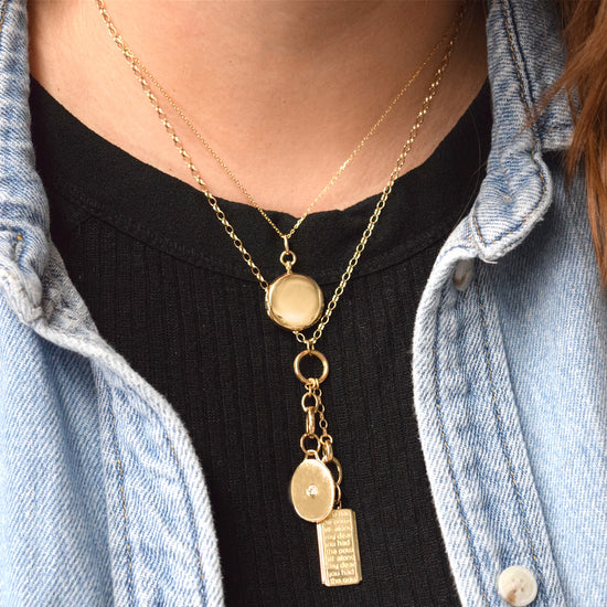 Oval Half Locket with Diamond on 17" "Design Your Own" Charm Necklace Chain